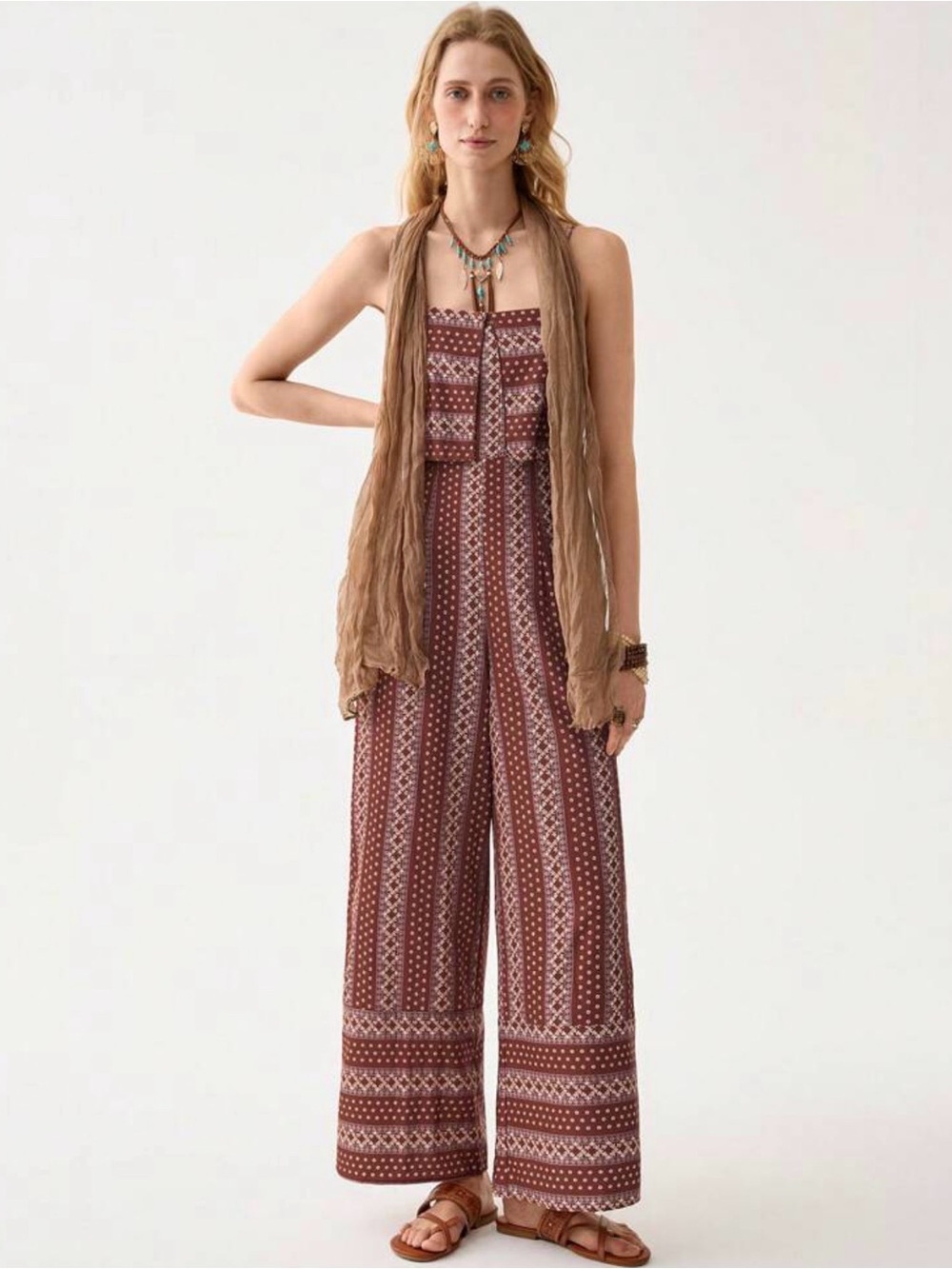 Wide-Leg Jumpsuit in Rust Pattern